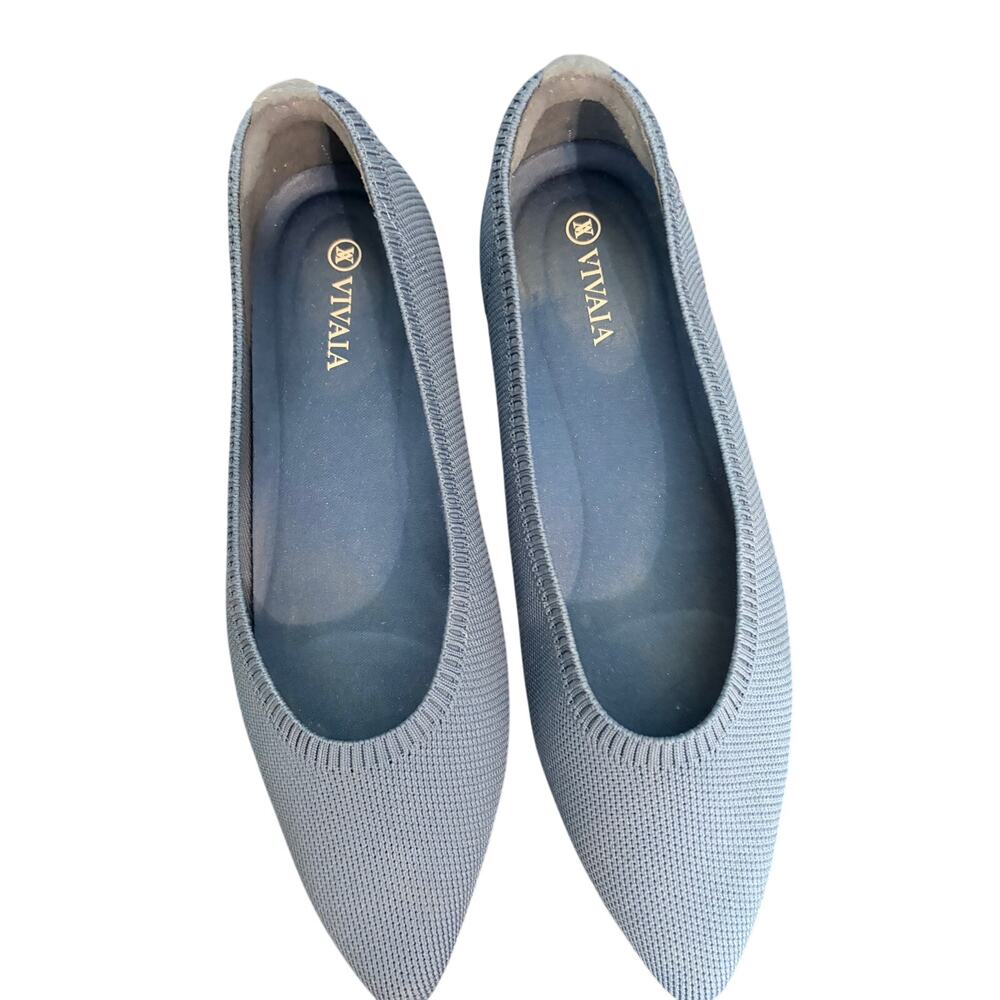 VIVAIA Pointed Toe Knit Flats Blue 8.5 38.5 Washable Comfort Shoes Minimalist